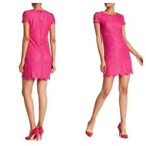Laundry by Shelli Segal Pink Lace Short Sleeve Dress with Back Zipper Detail